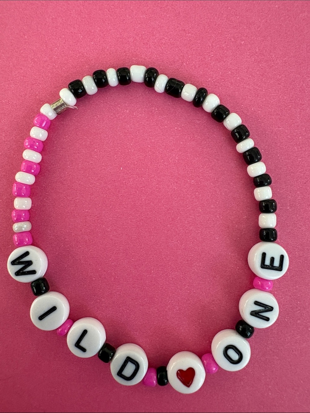 Pink Black White Beaded 'WILD ONE' bracelet